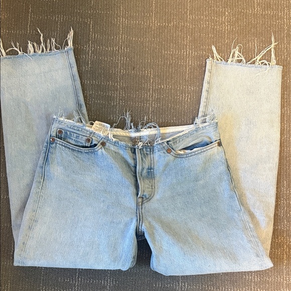 Levi's Denim - Levi's 501 Oiginal Low Rider Frayed Hem Light Blue Straight Leg Jeans